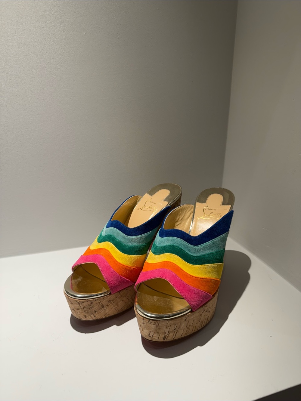Christian Louboutin Colorful Rainbow Suede Platform Mules - Women
